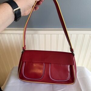 Sabina New York Genuine Leather Red Shoulder Bowler Bag Purse Y2K